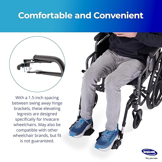 Invacare Wheelchair Legrest with Heel Loops & Swing-Away Design, Adjustable Footrest Length and Flip-Up Aluminum Footplate, Easy-to-Install, Compatible with Most US Wheelchairs & Transport Chairs