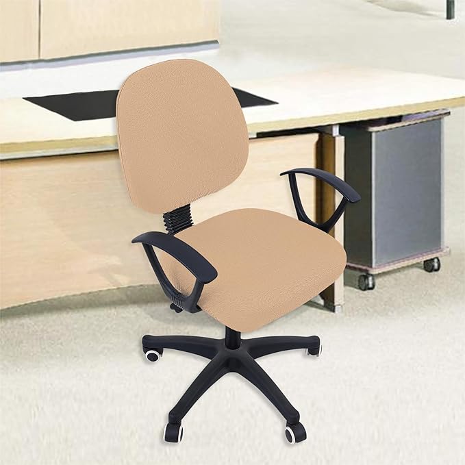 Smiry Stretch Jacquard Office Computer Chair Covers, Removable Washable Universal Desk Rotating Chair Slipcovers Protector, Seat + Backrest Cover, Camel
