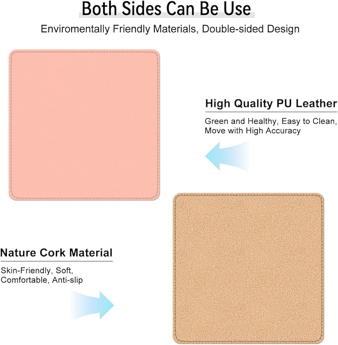 Leather Mouse Pad with Stitched Edge, Waterproof Gaming Mouse Mat for Computers, Laptop, Office & Home (Pink, 11"*8")
