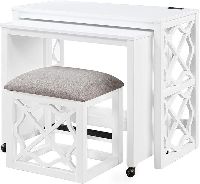3-Piece Computer Gaming Desk Set with Rolling Desk and Stool, Home Office Corner Desks, Bedroom Craft Study Table, Adjustable Work Standing Desks for Home Office Furniture,White