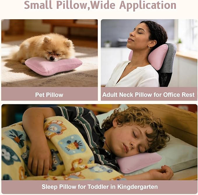 vocheer Small Pillows for Sleeping, 11"x7" Mini Pillow for Travel, Tiny Pillow for Neck, Lumbar, Knee, Wrist, Pets, Cotton Small Back Pillows for Travel, Bed, Office, Machine Washable, Dusty Rose-1pc