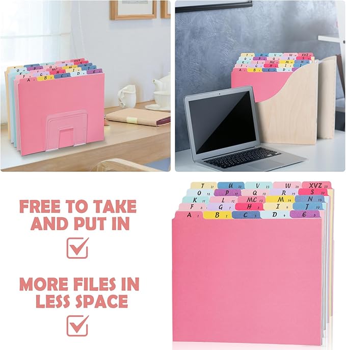 1 Set 25 Alphabet File Dividers A-Z Top Tab File Guides Letter Size 1/5 Cut Tab Manila Alphabetical Files Organizer Filing Cabinet Dividers for Work Office Home School Desk Organizer (Vibrant)