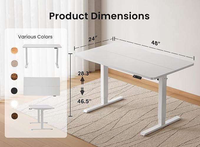 BANTI 55 × 24 Inches Standing Desk, Ergonomic, Electric Height Adjustable, Sit and Stand Up, Computer Office Desk with Splice Board, White Frame/White Top