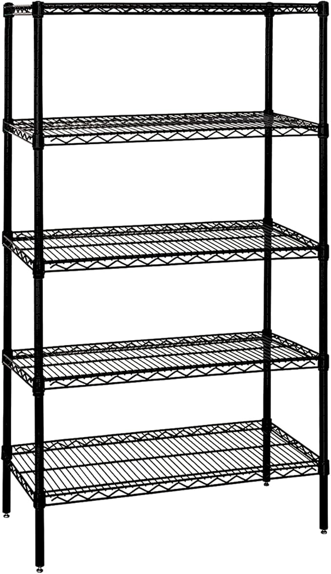 Quantum Storage Systems WR86-1448BK-5 Wire Shelving Starter Kit, 48" W x 14" D x 86" H, 600 lbs Capacity, Carbon Steel, Epoxy Coated, Black, NSF