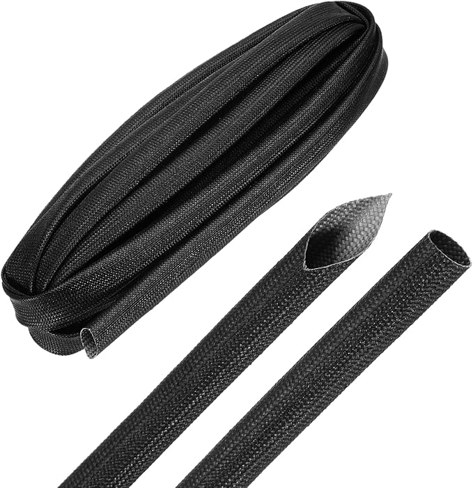 MECCANIXITY 10ft Braided Cable Sleeve, 3/8" ID 200C Heat Resistant 1500V Fiberglass Wire Insulation Cord Protector Organizer Wires Management for Motor Engine Fuel Line, Black