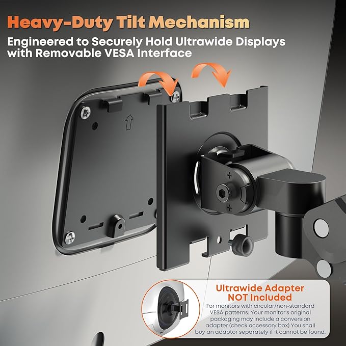 17-49" Dual Monitor Wall Mount - Fits Ultrawide Screens, Heavy Duty Gas Spring Arm with Long 35.4" Pole for Max Height Adjustment, Holds 44 lbs per Arm, VESA 75/100mm, Black