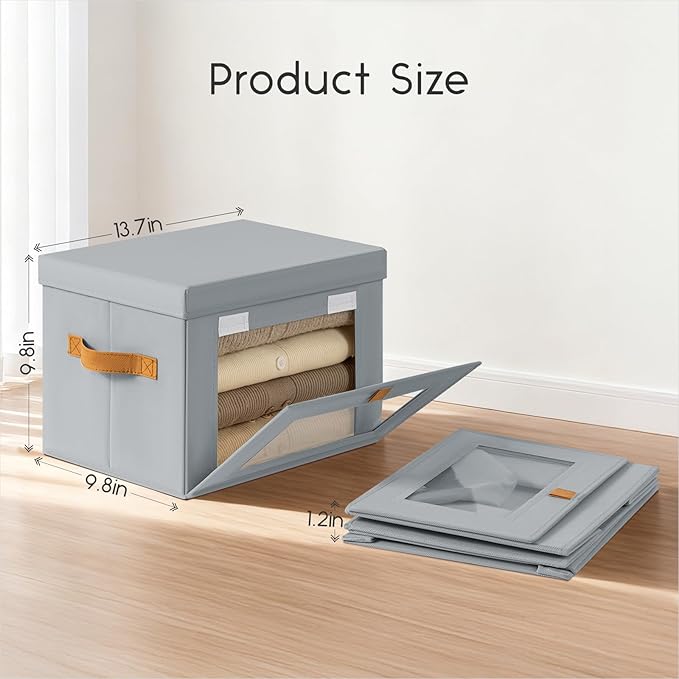 Homsorout Small Fabric Storage bins - Collapsible Storage Bins with Open Window, 2 Pack Closet Baskets for Shelves, Stackable Decorative Boxes for Home, Dorm, Grey, 13.7"x 9.8" x 9.8"