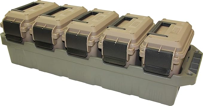 MTM AC5C 5-Can Ammo Crate Mini, Convenient size, Store 650 rounds of 9mm bulk ammo, Stackable, easy carry and transport of multi-caliber ammo, Rugged tactical carrying crate