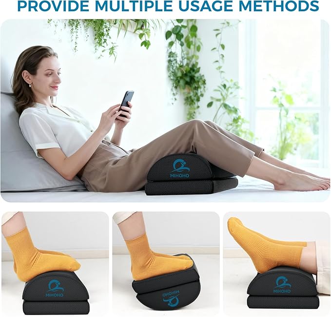 Foot Rest for Under Desk at Work, Adjustable Height Memory Foam Foot Stool with Washable Cover-Comfortable Footrest, Ergonomic Footrest for Under Desk, Office Chair (Black)