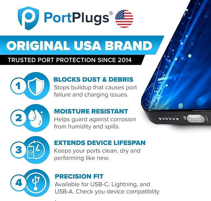 PortPlugs Anti Dust Plugs for iPhone, Compatible with Lightning Port, Low Profile with Cleaning Brush, Keeps Charging Port Clean from Dust Lint, Fits iPhone 14 to 7, iPad AirPods | Clear (10 Pack)