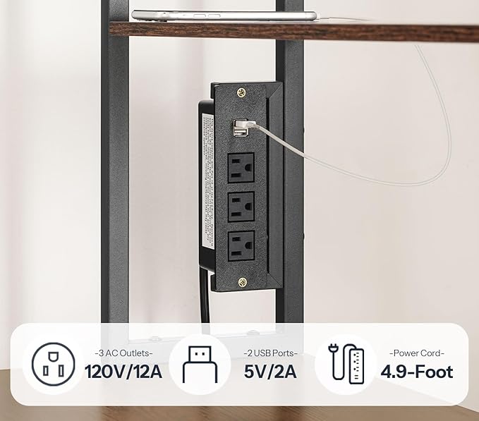 HOOBRO Computer Desk Bundle, L Shaped Gaming Desk with LED Light & Power Outlet, Storage Shelves & Drawer, 3 Hooks for Study Room, Home Office, Rustic Brown and Black BF40UDN01-BF18UDDN01
