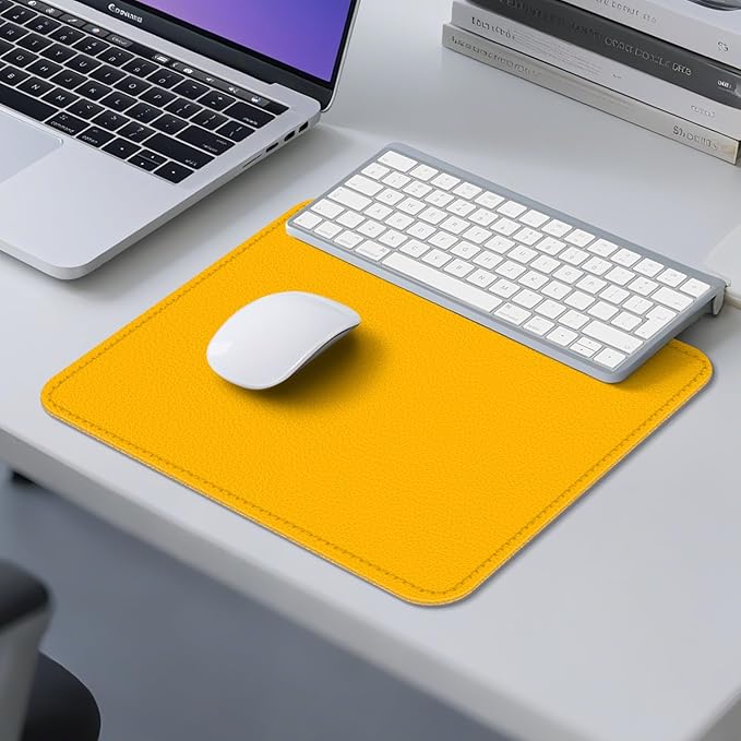 Leather Mouse Pad with Stitched Edge, Waterproof Gaming Mouse Mat for Computers, Laptop, Office & Home (Yellow, 11"*8")