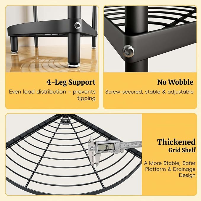 6-Tier Kitchen Corner Shelf Triangular Corner Pot Rack Storage Shelf Multi-tier,Carbon Steel Cookware Stand Home Storage Organizer Holder for Pans Pots and Kettles