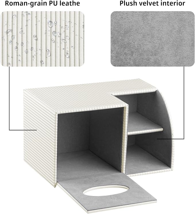 Square Tissue Box Cover with Storage, PU Leather Cube Tissue Box Holder, Remote Control Nightstand Organizer, Modern Desk Caddy for End Table, Bathroom, Bedroom, Home, Office Decor