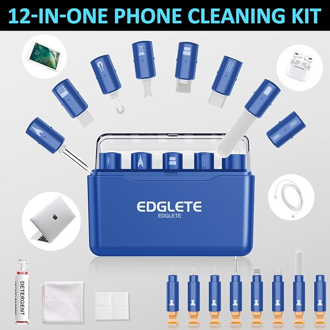 iPhone Cleaning Kit iPhone Cleaner, Phone Charging Port Cleaning, Cell Phone Repair Restore Tool for AirPod pro and iPad, Lightning Charger Cables Speaker Cleaner for Electronic Devices, Dark Blue