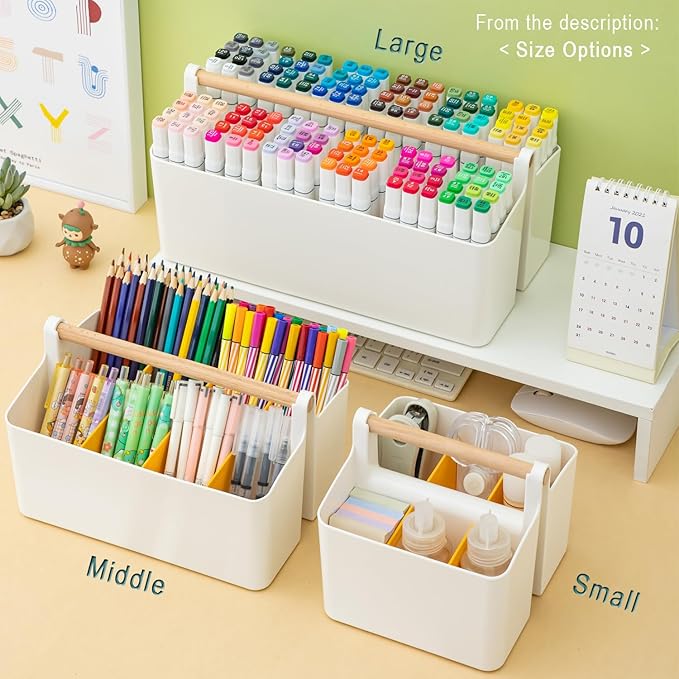 Vidifor Art Supply Organizers Caddy with Handle, Desk, Home, Office, Cleaning Basket, Makeup Caddy and Tote (White+Blue, Large)