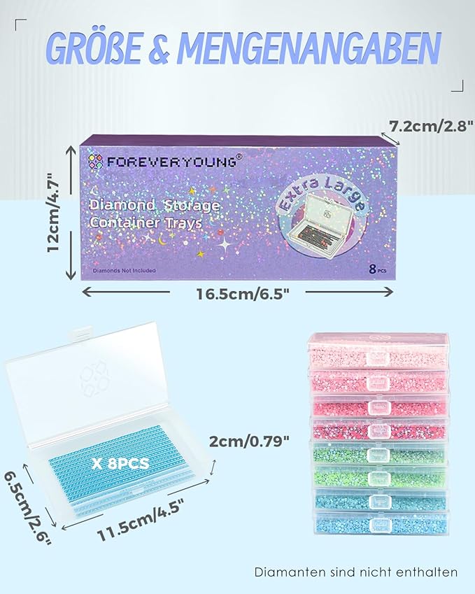 8pcs ForeverYoung Extra Large Diamond Art Storage Containers Tray, Diamond Art Accessories Diamond Painting Trays with Lids, 2-in-1 Diamond Art Trays and Diamond Painting Storage, Purple Box