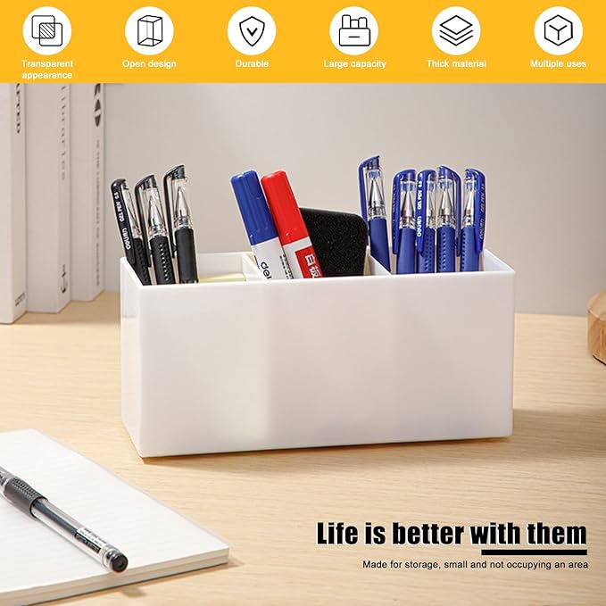 Cerpourt White Makeup Brush Organizer,Acrylic Cosmetic Brushes Storage Holder with 3 Slots,Pencil Pen Holder for Desk,Desk Organizer and Accessories for Vanity