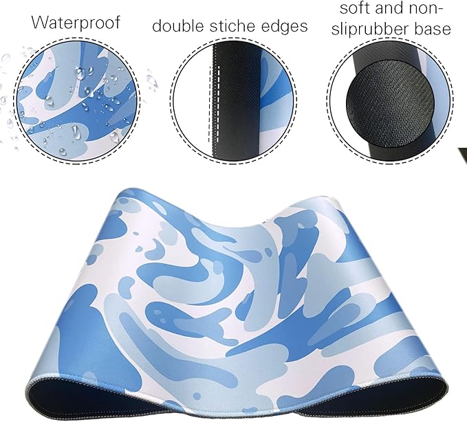 Fluid Pattern XXL Mouse Pad,Super Thick Waterproof Fluid Pattern Large Gaming Mousepad with Stitched Edge,Mouse Computer Desk Accessories,Non-Slip Base Mouse Keyboard Mat 800X400X4mm