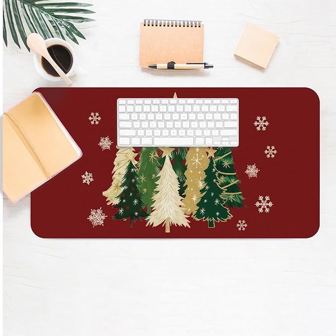 Christmas Mouse Pad PU Leather Christmas Tree Desk Mat Large Waterproof Gaming Pad Winter Non-Slip Keyboard Mouse Pad Writing Pad for Gamer Office&Home