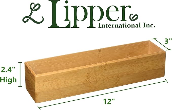 Lipper International 8382 Bamboo Wood Stacking Drawer Organizer Box, 12" x 3"
