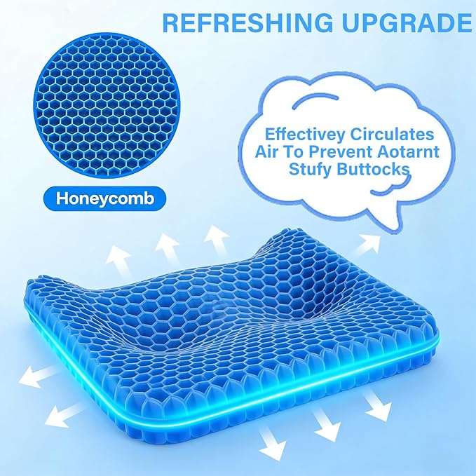 Gel Seat Cushion, Cushion, Gel Seat Cushion for Long Sitting, Breathable Honeycomb Design Absorbs Pressure Points Chair Pad, for Office Chair, Wheelchair, Car & Truck (50 * 50 * 6cm)