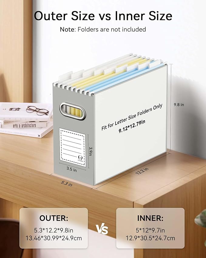 Oterri Cardboard File Organizer Box for Hanging File Folders Letter Size,File Box for Computer Desk,File Cabinet,Working Home,Office,Classroom (Grey, Letter Size - 6 Packs)