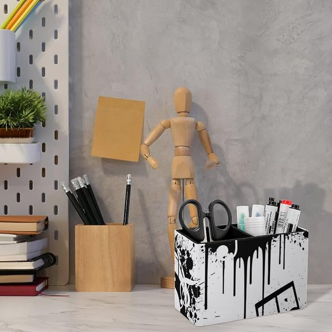 Premium PU Leather Pen Holder Abstract Music Note Piano, Elegant Organizer for Office Supplies
