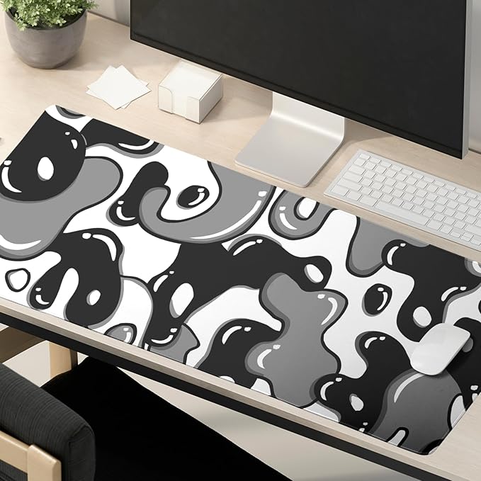 Black and White Mouse Pad 31.5”x11.8” Geometric Design Extended Large Mousepad Keyboard Mouse Mat Desk Pad Non-Slip Rubber Base Stitched Edge Large XXL Mousepad for Gaming Laptop Computer Desktop