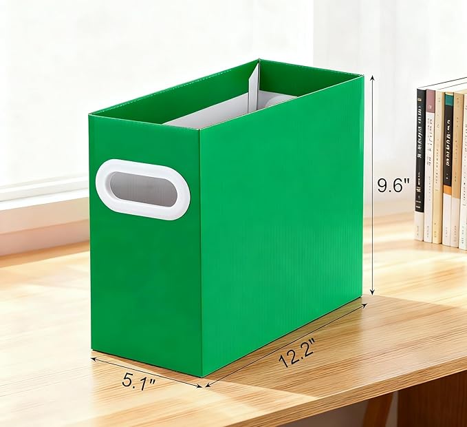 Green Cardboard File Organizer, Storage Box for Hanging File Folders Letter Size, Portable Document Organizer with Handle for Home, School, or Office
