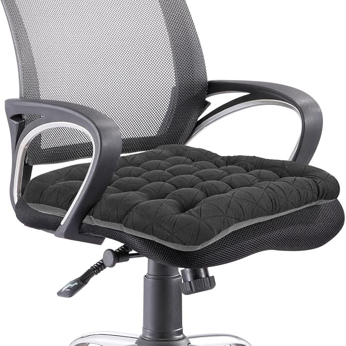BUYUE Good Support Office Chair Cushion, Luxury Jacquard with Anti-Skid Silicone Seat Cushion Padded for Computer Desk Kitchen Chair (1 Count, Dark Grey)