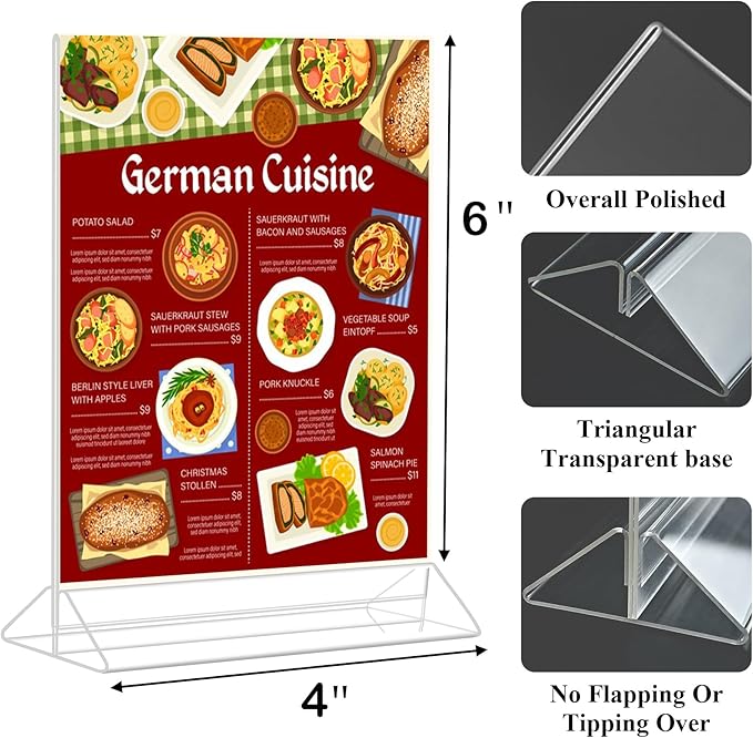 Seencool 4x6 Sign Holder - 12 Pack Small Sign Holder Acrylic Display Stand, Clear Plastic Picture Frame Paper Holder, Double Sided Table Menu Transparent Stand for Office, Home, Restaurant, Wedding