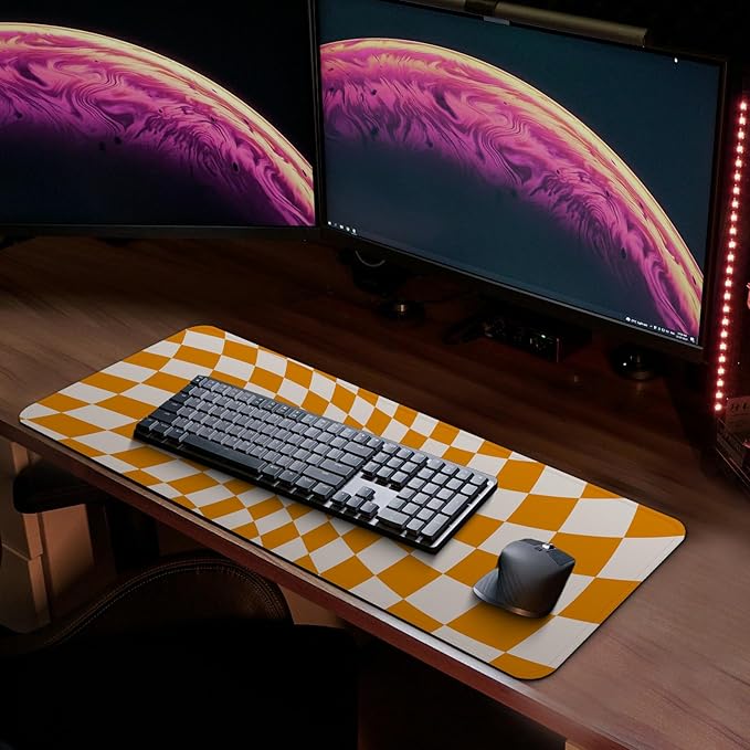 MAY FLOWER Gaming Mouse pad, Large Laptop Mousepad, Full Keyboard Mat, Long Computer Mouse Mat for Home and Office, Anti-Slip Rubber Base, 31.5 x 11.8 Inches (Checkered)