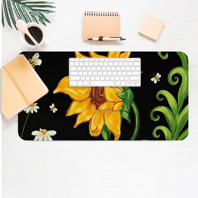 Oil Painting Flower Mouse Pad PU Leather Daisy Desk Mat Large Waterproof Gaming Pad Non-Slip Keyboard Mouse Pad Writing Pad for Gamer Office&Home