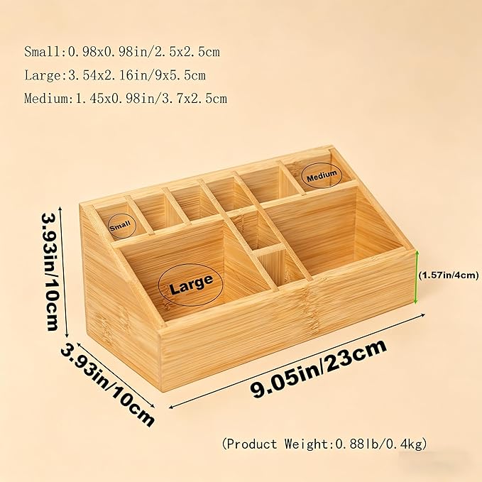 Bamboo Small Art Supply Organizer, Pen Holder Multifunctional Organizer Office Accessory Storage, Desk Organizer for Colored Pencil, Crayon, Paint Brushes, Makeup Organizer