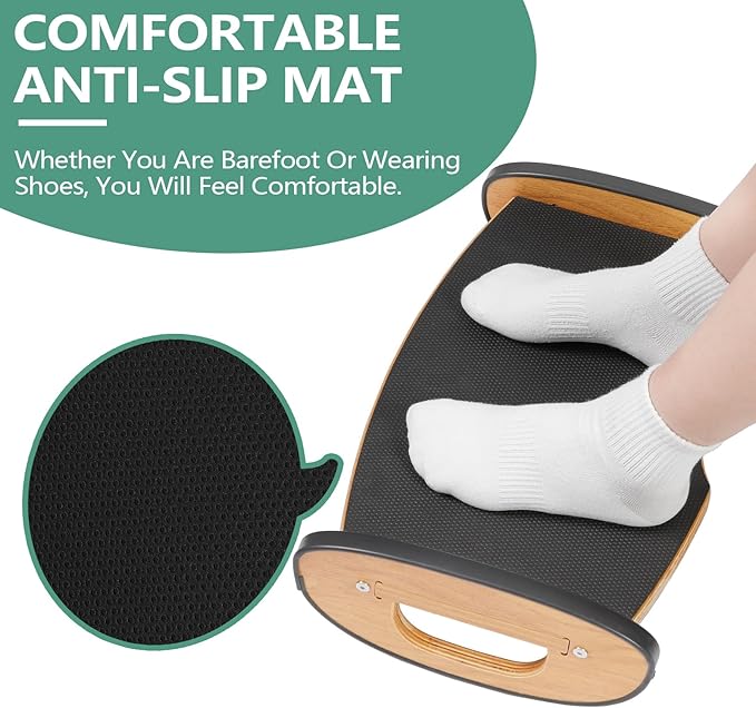 Solid Wood Foot Rest for Under Desk at Work - Ergonomic Foot Stool Under Desk,Rocking Foot Rest with All-Non-Slip Mat for Feet Support Leg Under Stools Footrest for Home Office Gaming