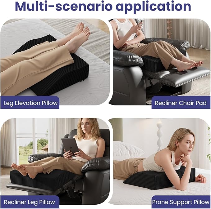 idee-home Recliner Leg Rest Cushion, Recliner Footrest Extender Pillow with Removable Corduroy Cover, Multi Purpose Ergonomic Foot Pillow Back & Lumbar Support Cushion for Bed Sofa Couch, Black