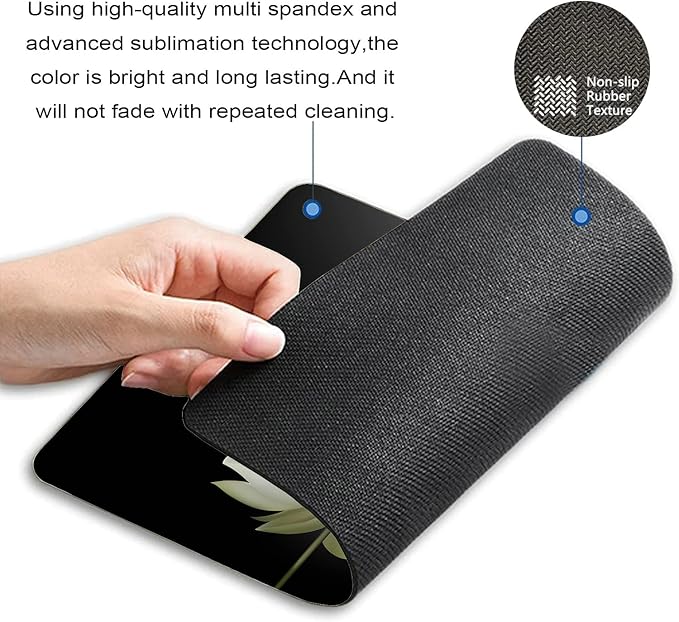 Floral Mouse Pad, Magic White Lotus Flower on Black Background Customized Non-Slip Rubber Base Mousepads, Computer Mouse Pads for Wireless Mouse 9.5×7.9×0.12 inches