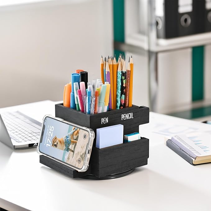 MOOCA 360-degree Rotating Pen Holder for Desk, Desk Organizers and Accessories with 7 Compartments Pencil Organizer, Art Supply Storage Box Caddy for Office, Desktop Storage Stationery Supplies