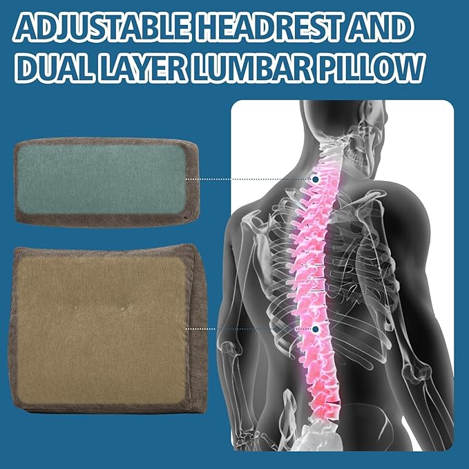 Lumbar Support Pillow for Recliner Chair with Headrest, Dual-Layer Large Back Pillow for Deep Couch & Sofa, Memory Foam Lower Back Support Cushion Set for Sciatica Relief Brown
