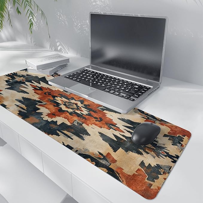 Western Mouse Pad,Western Desk Accessories,Vintage Kilim Large Mouse Pad,Rustic Southwestern Aztec Tribal Desk Mat,Boho Ethnic Mousepad Cowboy for Home Office Dorm Desktop Decor,31.5x11.8 Inch