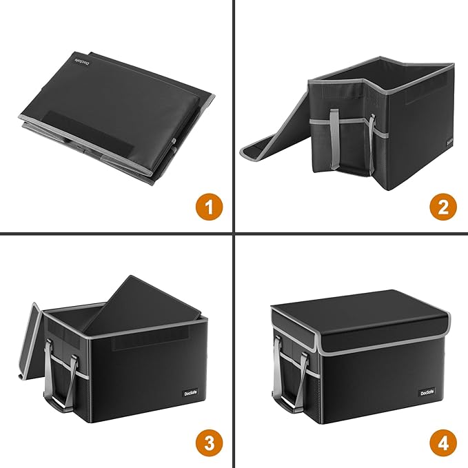DocSafe File Box Fireproof File Storage Organizer with Lid,Collapsible Document Storage Filing Case for Hanging Letter/Legal Folders,Portable Home Office Safe Cabinet with Handle,Black