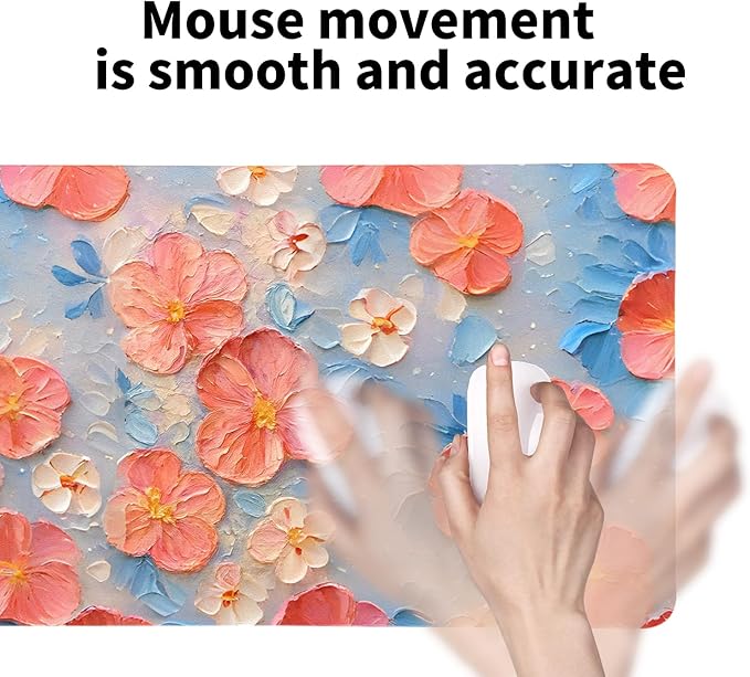 Oil Painting Flowers Desk Mat for Women, Large PU Leather Desk Pad with Non-Slip Base, Aesthetic Office Keyboard Cover for Gaming & Home Work, Artistic Desk Decor (31.5 * 15.75in)