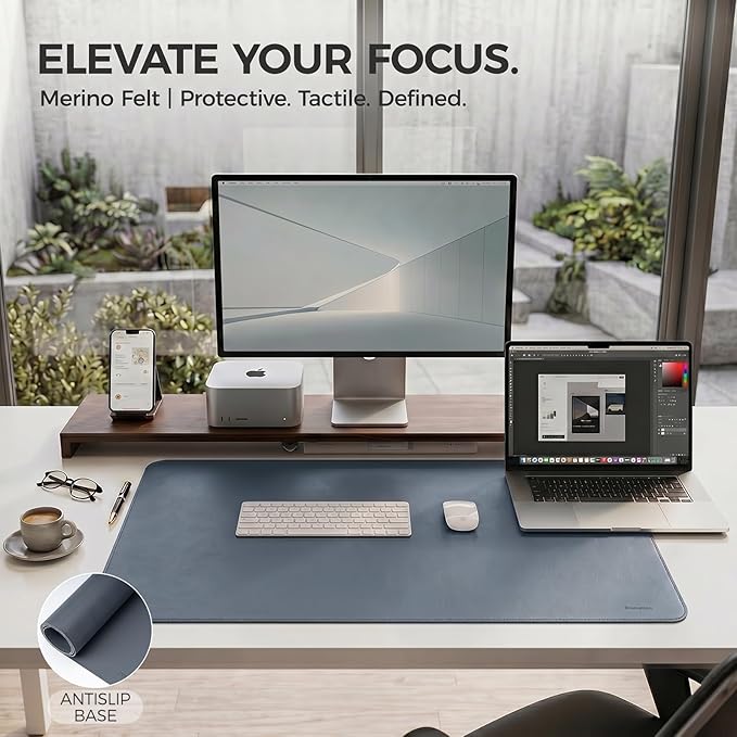 Large Desk Pad Non-Slip Desk Mat Protector for Keyboard Mouse Waterproof Vegan Leather Surface Faux Leather Laptop Mat Smooth Mouse Pad Premium Gift Tube Dusk Navy 31.5" x 15.7"