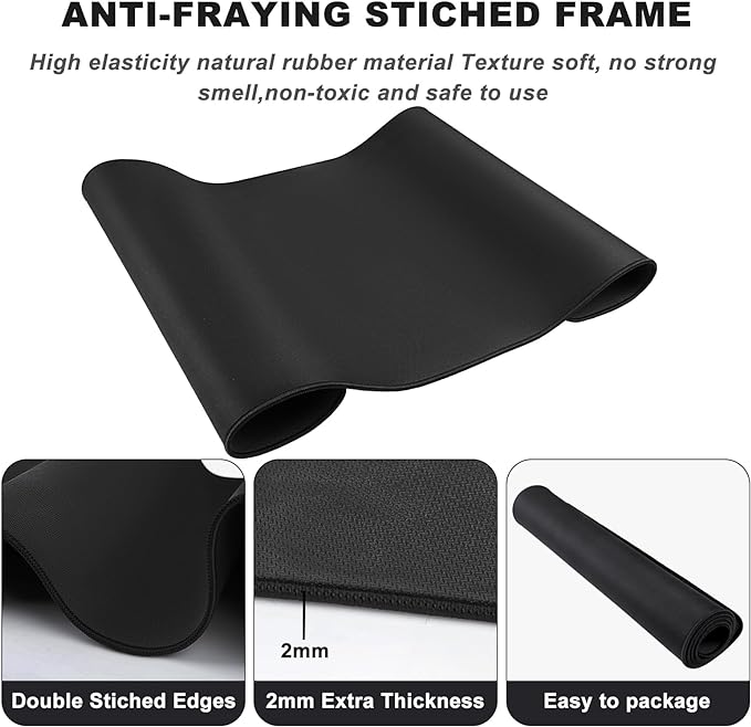 31.5" x 15.7" Waterproof Fabric Desk Pad, Rubber Anti-Slip Base, Stitched Edges No Curling, Fits Laptop Keyboard and Mouse, Smooth Office Mat Mouse Pad for Work, Black
