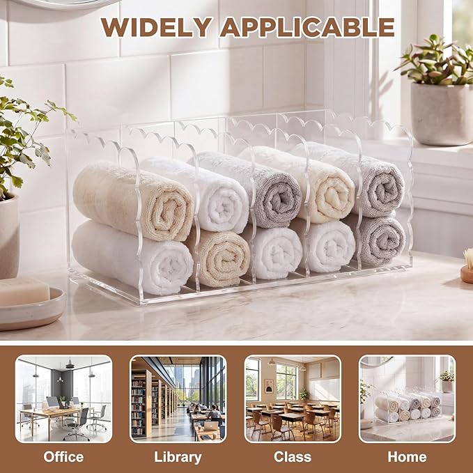 Suzile Scalloped Acrylic Magazine File Holder, 5-Compartment Clear Desk Organizer Vertical Bookends Organization for Office, Binders, Documents, Tablets, Magazines, Books(13.98 x 7.28 x 6.5 Inches)