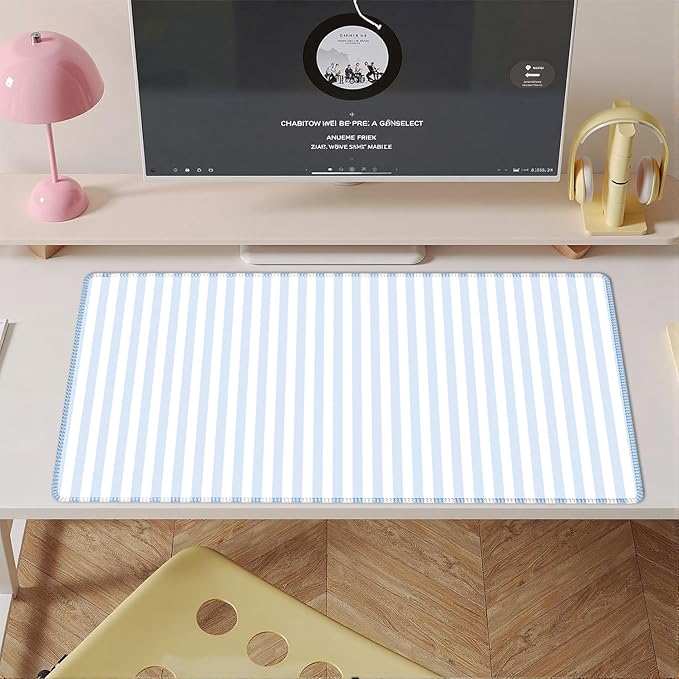 Blue Striped Desk Mat Cute Pastel XXL Large Gaming Mouse Pad Desk Pad Kawaii Aesthetic Home Office Decor Cozy Keyboard Laptop Computer Mat