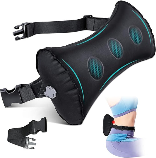 Inflatable Lumbar Pillow for Airplane Travel Lumbar Support Pillow for Car, Office Chair Back Support Office Chair Back Support for Reducing Lower Back Pain (Black)