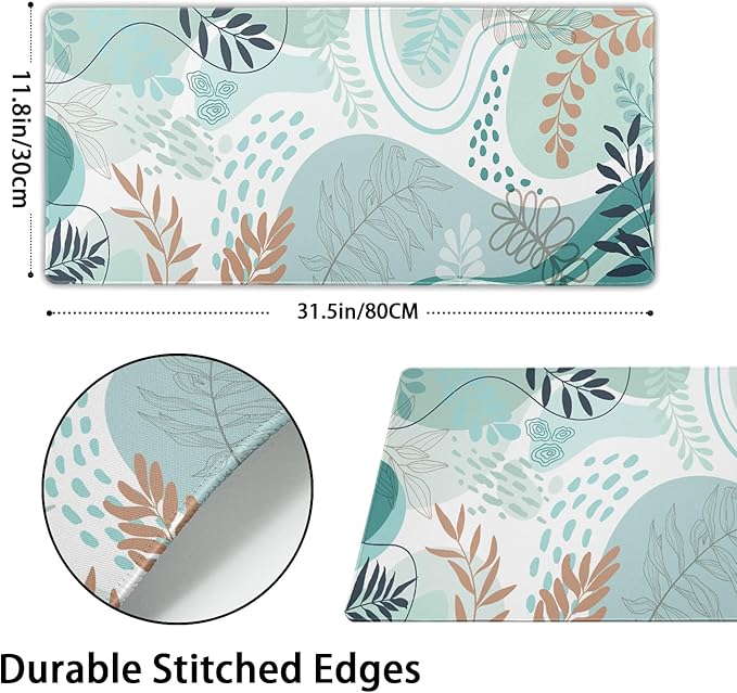 Abstract Art Large Mouse Pad 31.5x11.8in Modern Boho Leaves Mouse Pad Non-Slip Rubber Base Mousepad with Stitched Edges Waterproof Computer Keyboard Laptop Mat Boho Desk Mat for Women Men Office Work