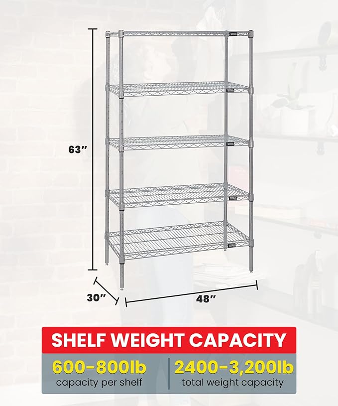 Quantum Storage Systems WR63-3048S-5 Starter Kit Wire Shelves Stainless Steel 5 Shelves 63" H x 48" W x 30" D
